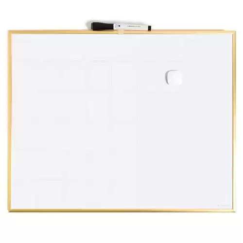 U Brands Magnetic Dry Erase Calendar Board, 20"x16", Gold Aluminum Frame, Includes Magnet and Marker