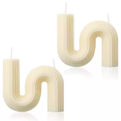 2 Pcs Valentine's Candles Twist Candle Aesthetic Candles S Shape Candle Minimalist Geometric Shaped Candles Soy Wax Scented Candle Art Decorative for Wedding Birthday Valentine's Gift (White...