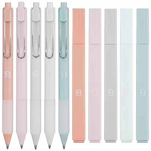 BLIEVE - Aesthetic Highlighters and Gel Pens With Soft Ink And Tip, No Bleed Dry Fast Easy to Hold, for Bible Journaling Planner Notes School Office Supplies 10 pack (Pastel)