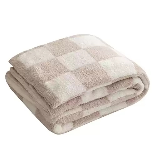 Throw Blanket with Checkerboard Plaid- Cozy Breathable All Seasons Soft Checkered Blanket Gingham Home Decor for Couch and Bed -Twin Size 59"x79",Light Khaki