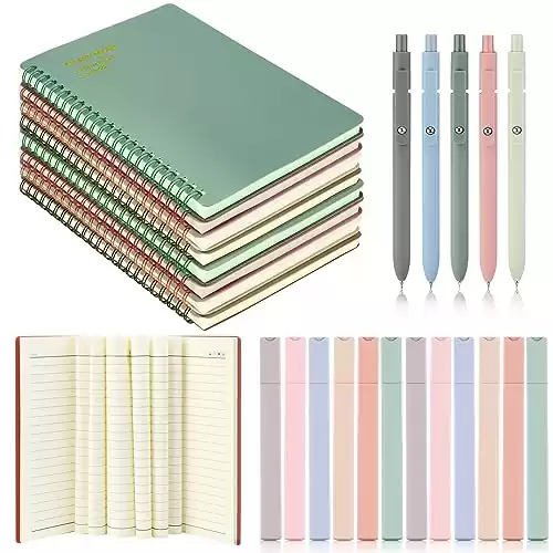 25 Pcs Aesthetic School Supplies Set Including 8 Aesthetic Spiral Notebook 80 Sheets Lined A5 Spiral Notebooks 5 Quick Dry Aesthetic Pens 12 Bible Aesthetic Highlighters for School Office Students