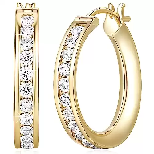 14K Gold Diamond Hoop Earrings for Women - Radiant 20mm Gold Hoops