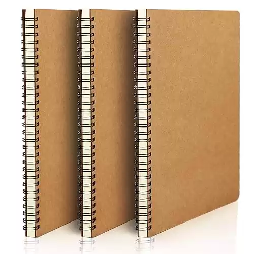 EUSOAR Spiral Notebook, B5 3 Pack 7.3"x10.2" 120 Pages Hardcover Kraft Lined College Ruled Travel Writing Notebooks Journal, Memo Notepad Sketchbook, Students Office Business Subject Diary J...
