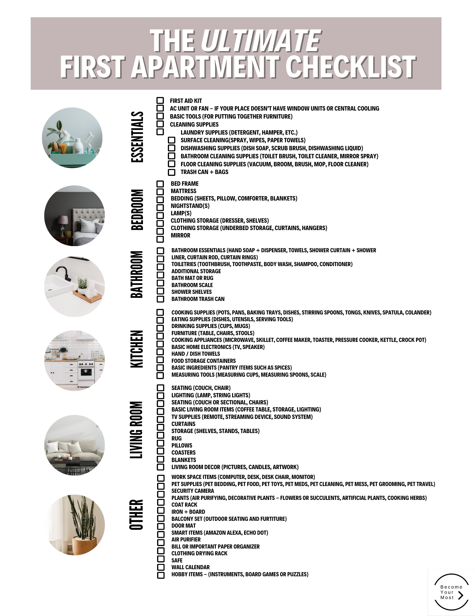 The Best First Apartment Checklist - You Need These Now - Become Your Most