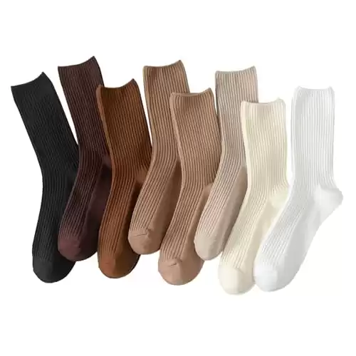 Hstyle 8 Pairs of Crew Socks for Women Athletic Aesthetic Casual Neutral Cotton Socks Soft Cute Ankle Socks Mix Color2 5-9