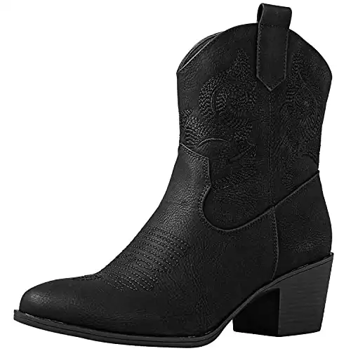 GLOBALWIN Women's Black Cowgirl Boots Ankle To Mid Calf Fashion Western Cowboy Boots For Women Chunky Low Heel Size 10M
