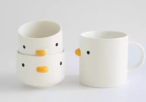 PURROOM Funny Duck Coffee Cup, Handmade Glaze Cute Mug 7/9/14OZ