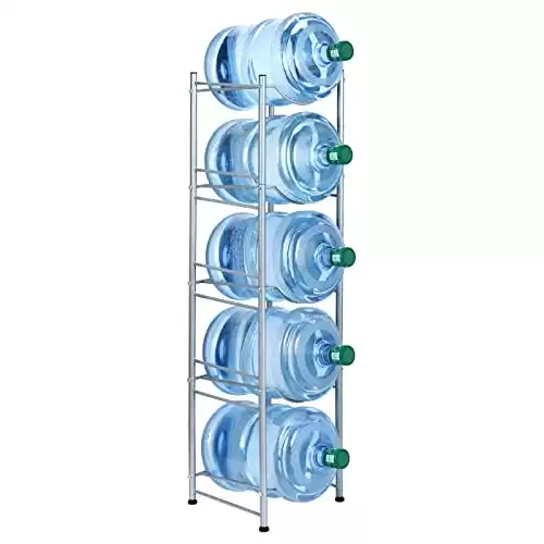 MOOACE 5-Tier Water Jug Rack, 5 Gallon Detachable Water Bottle Holder Organizer Storage Rack, Silver