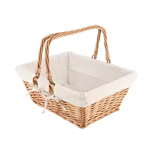 Wicker Picnic Basket with Handle Sturdy Woven Body with Washable Lining Hand Woven Basket for Storage Wicker Baskets for Easter, Organizing, and More (15.35 x 6.5 x 12.6 inches)