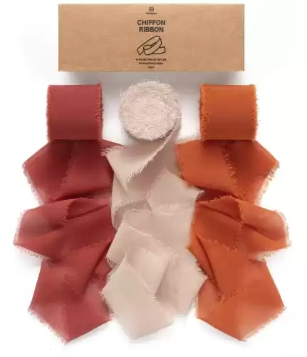Vitalizart Chiffon Silk Ribbon 1.5" x 21Yd Handmade Frayed Edge Terracotta Fall Ribbons for Gift Wrapping Bridal Bouquets Baby Shower Wedding Invitations Burnt Orange