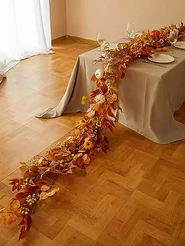 Thanksgiving Decorations - Clycaloor 13FT Fall Garland Maple Leaf, Artificial Autumn Hanging Vine Garland Thanksgiving Decor for Home Wedding Fireplace Party Christmas Halloween