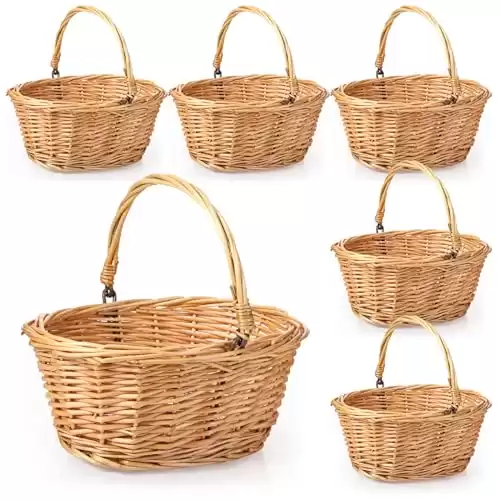 Barydat 6 Pcs Small Wicker Basket with Handle 9" x 7" x 4" Flower Girl Baskets for Weddings Eggs Candy Picnic Oval Willow Woven Braided Gift Basket for Easter Baby Shower Home Garden De...