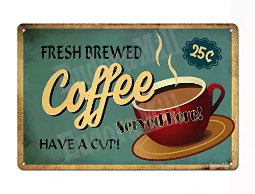 Eudora Mill Fresh Brewed Coffee Served Here Have A Cup - 8"x12" Retro Vintage Metal Tin Sign Vintage Kitchen Signs Home Coffee Cafe Wall Decor