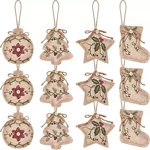 Rustic Christmas Burlap Tree Ornaments Farmhouse Hanging Decorations Christmas Stocking Tree Ball Shaped Decor for Christmas Party