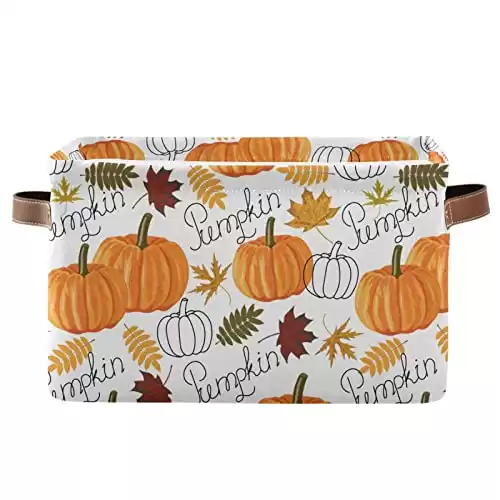 Large Storage Basket Pumpkin Leaf Fall Autumn Foldable Storage Box Organizer Bins with Handles for Bedroom Home Office