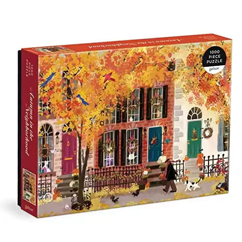 Galison Autumn in The Neighborhood 1000 Piece Puzzle from Galison - 27" x 20" Beautifully Illustrated Puzzle from Joy LaForme, Thick & Sturdy Pieces, Challenging Activity for Adults, Uni...
