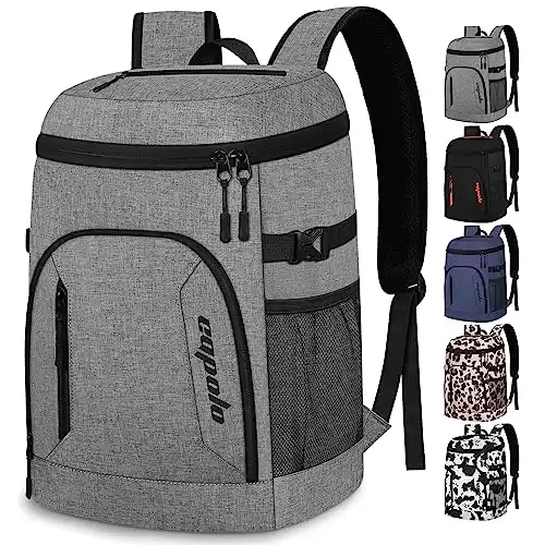 Capolo Cooler Backpack 30 Cans, Insulated Backpack Cooler Leak Proof Large Capacity Thermal Bag Beverage Soft Cooler Bag Lunch Camping Travel Picnic Hiking for Men Women Gray