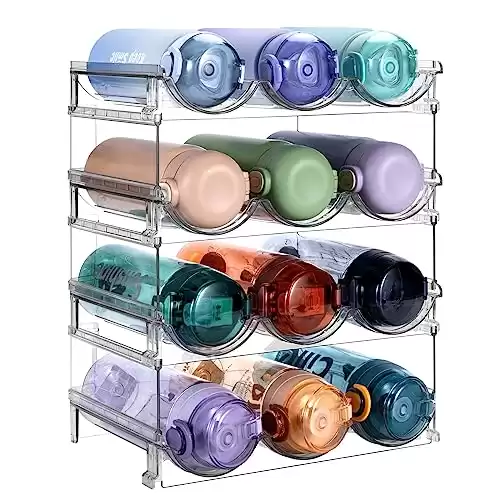 Sbosbo Water Bottle Organizer, Stackable Bottle Storage Rack, 4 Pack Water Bottle Holder for Cabinet Organization and Storage, Plastic Wine Rack/Drink Bottle Holder