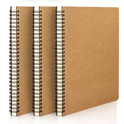 EUSOAR College Ruled Spiral Notebook, A5 3packs 5.5"X8.3" 120 Pages Line Travel Notebooks Journal, Memo Notepad Sketchbook, Students Office Business Subject Diary Ruled Book Journal-Kraft Co...
