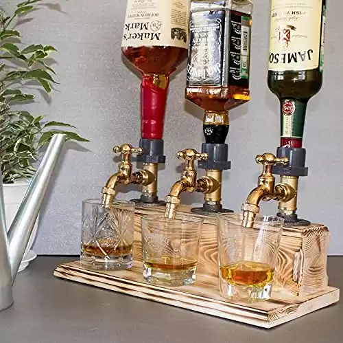 Wood Faucet Shaped Whisky Liquor Dispenser | Perfect Wine Alcohol Gifts for Men, Christmas Fathers Day Birthday Gifts for Father Grandfather Husband | Rustic Farmhouse Bar Home Decor (3 Faucet Style)