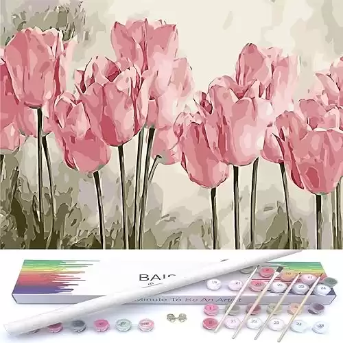 BAISITE Paint by Numbers for Adults Beginners and Kids,16" Wx20 L Canvas Pictures Drawing Paintwork with 4 Pcs Wooden Paintbrushes,Acrylic Pigment Poppy Flowers-BSC012