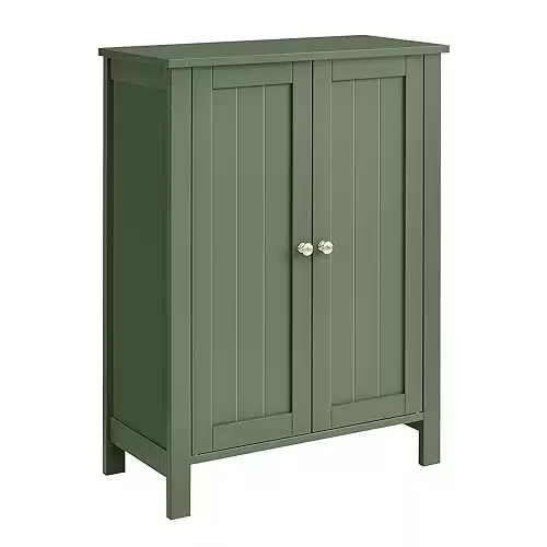 VASAGLE Bathroom Floor Storage Cabinet, Bathroom Storage Unit with 2 Adjustable Shelves, Bathroom Cabinet Freestanding, 11.8 x 23.6 x 31.5 Inches, Forest Green UBCB060C01