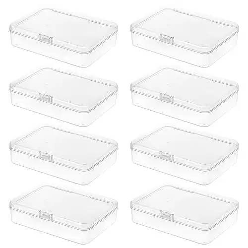 Thintinick 8-Pack Rectangular Plastic Storage Containers Box with Hinged Lid for Beads and Crafts, 4.5 x 3.3 x 1.1 inch / 115 x 85 x 28 mm (Translucent)