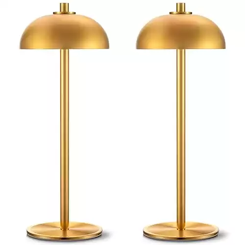 2 Pack Cordless Table Lamp, 5000mAh Portable Rechargeable Table Lamp, 3 Color Modes Stepless Dimming Table Light with Memory Function, for Dinner, Patio, Home, Restaurant.(Gold)