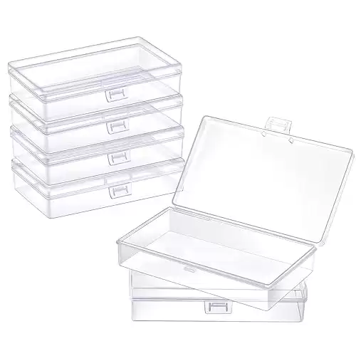 6 Pack Small Plastic Containers with Hinged Lids, Rectangle Clear Storage Boxes for Beads, Jewelry, Game Pieces, Crafts Items and Office Supplies (5.2 x 3.03 x 1.18 Inch)