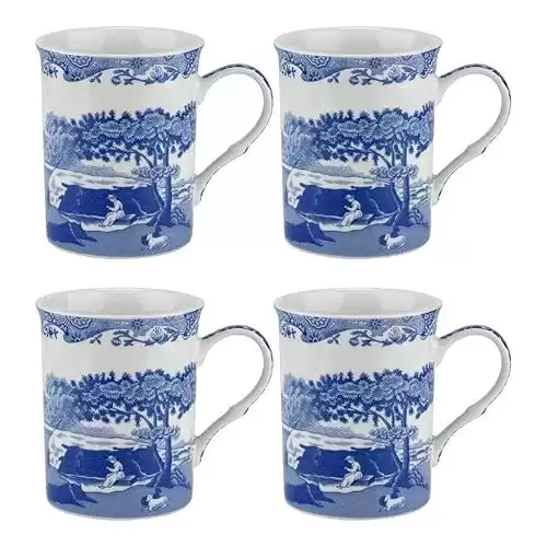 Spode Blue Italian Large Mugs | Set of 4 | 340ml / 12-ounces | Cup for Coffee, Tea, and Other Beverages | Blue/White | Made of Porcelain | Dishwasher Safe