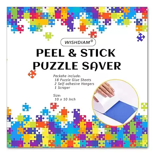 Puzzle Glue Sheets for 3 X 1000 Puzzles, 18 Puzzle Saver Sheets Peel & Stick, Puzzle Saver No Stress & No Mess, Clear Puzzle Sticker Sheets Preserve Your Puzzles with 6 Adhesive Hangers & ...