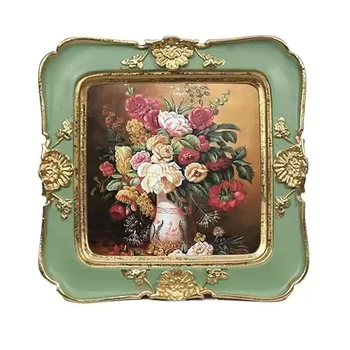 Vintage Picture frames 3x3,Luxury Antique Photo Frames With Golden Embossed Flower Furnishing, Retro Style Decor, Wall and Tabletop Display, Art Gallery (3 * 3-Green)