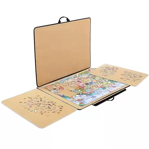 YISHAN 1000 Piece Portable Jigsaw Puzzle Table Board with Cover for Adults and Children, Puzzle Case for Storage, Puzzle Mat, Puzzle Keeper Caddy Saver with Sorting Trays, Non-Slip Surface