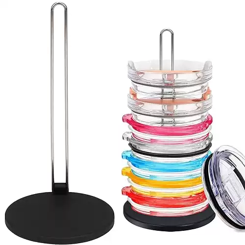 Tumbler Lid Organizer, Cup Lid Holder for Kitchen Cabinets, Foldable Water Bottle Lid Organization with Silicone Base, Vertical Storage for Up to 10 Lids