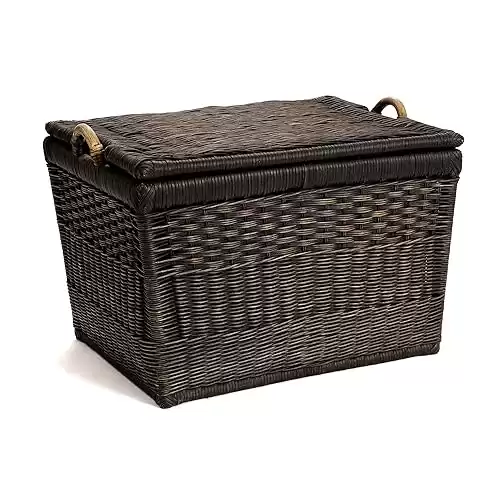 The Basket Lady Lift-Off Lid Wicker Storage Basket, Large, 24.5 in L x 18 in W x 17.5 in H, Antique Walnut Brown