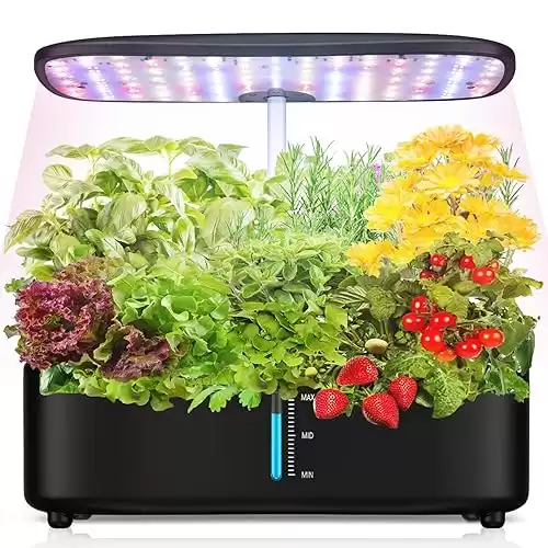 Fulsren 12-Pod Hydroponic Indoor Garden System with LED Grow Lights, Height Adjustable Planters, and Auto Timer for Herbs and Plants