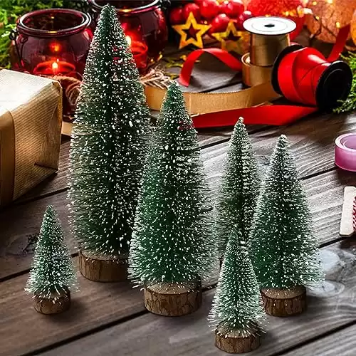 6pcs Mini Christmas Trees Christmas Decor, Artificial Christmas Mini Bottle Brush Trees Tabletop, Christmas Decoration Trees with 4 Size Xmas Holiday Decor (6pcs Green)