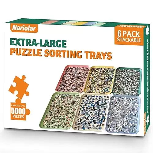 16.9" x 12" Extra-Large Puzzle Sorting Trays Stackable, 6 Pack Puzzle Sorter for Sorting 2000/3000/5000 Puzzle Pieces