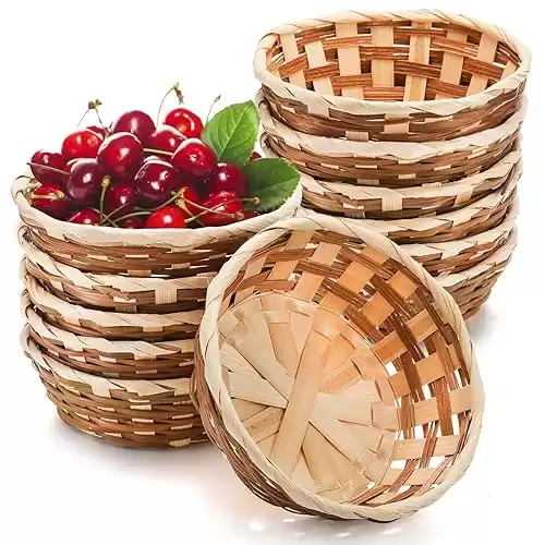 Nicunom 12 Pack Round Gift Baskets, Bamboo Small Bread & Fruit Baskets, 7" Woven Bread Roll Baskets, Food Serving Baskets, Food Storage Basket for Kitchen Restaurant Display Decor