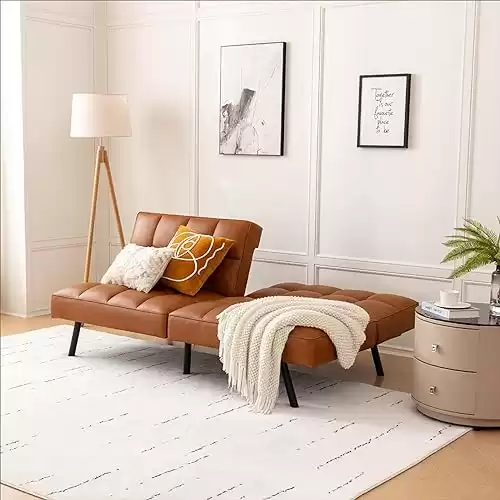 Futon Sofa Bed, Comfortable Futon Sofa Couch, Memory Foam Convertible Loveseat Sofa Bed, Split Back & Seat, Brown