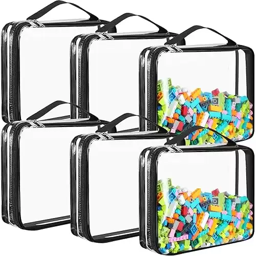 Sanwuta 6 Packs Toy Storage Bags, PVC Organizing Bags with Zipper, Waterproof Toy Bags for Board Games, Building Blocks, Puzzles, Small Toys and Kids Books (Black, X-Large)