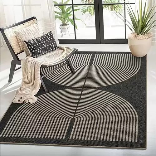 Lahome Modern Rainbow Easy Jute Rug, Outdoor Patio Rug 4x6 for Living Room Rug Washable Rugs for Bedroom Farmhouse Black Rug, Contemporary Non Slip Floor Carpet for Office Backyard