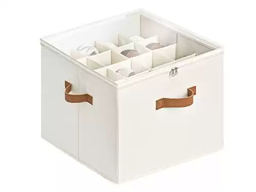 StorageWorks Shoe Organizer for Closet, Fabric Shoe Storage Bins with Clear Cover, Adjustable Dividers for Shoe Storage, Beige, 1-Pack, Fits up to 14 Pairs