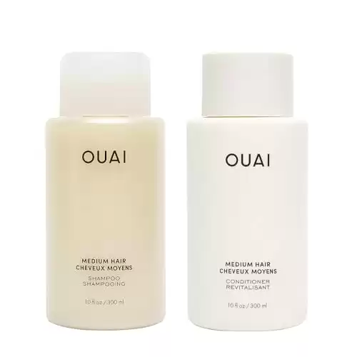 OUAI Medium Shampoo + Conditioner Set - Nourishes with Babassu and Coconut Oils, Strengthens with Keratin & Adds Shine with Kumquat Extract - Free of Parabens, Sulfates & Phthalates - 10 fl oz...