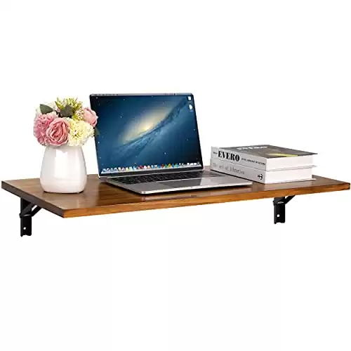 Chesna s Solid Wood Wall Mounted Folding desks: A Sturdy, Rustic, Elegant Floating Table for Small Spaces for use as a Computer Desk, Home Office Desk, Kitchen Counter, Dining Table, Laundry Shelf