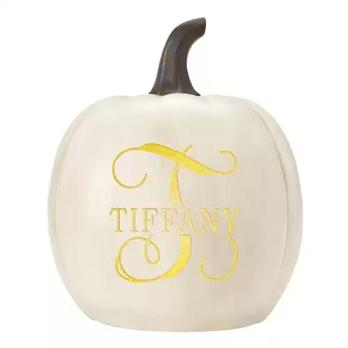 Let's Make Memories Personalized Light Up Pumpkin - Family Name Jack-O-Lantern Halloween Décor - Your Name & Initial on a Custom Pumpkin - Fall - Light Up Indoors/Outdoors - Large - Cream