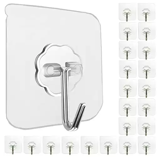 Jwxstore 24 Pack Wall Hooks for Hanging 33lb(Max) Heavy Duty Self Adhesive Hooks Transparent Waterproof Sticky Hooks for Keys Bathroom Shower Outdoor Kitchen Door Home Improvement Utility Hooks