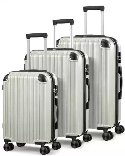 SunnyTour Expandable Luggage Sets 3 Piece Set, Hard Shell Spinner Suitcase Set, 20/24/28" Carry-on and Checked Luggage(White)