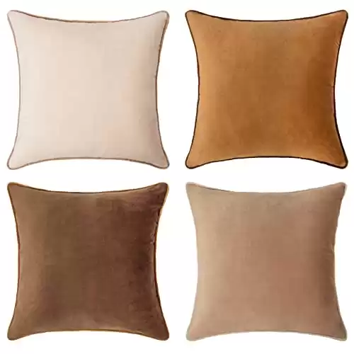 MONDAY MOOSE Decorative Throw Pillow Covers Cushion Cases, Set of 4 Soft Velvet Modern Double-Sided Designs, Mix and Match for Home Decor, Pillow Inserts Not Included (18x18 inch, Brown/Beige)