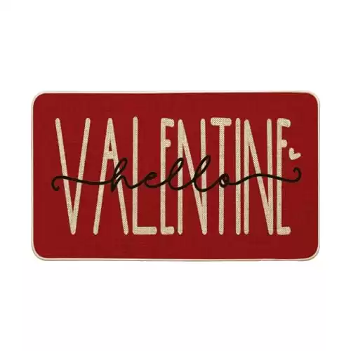 Artoid Mode Hello Valentine Red Valentine's Day Doormat, Anniversary Wedding Home Decor Low-Profile Rug Switch Mat for Indoor Outdoor 17x29 Inch